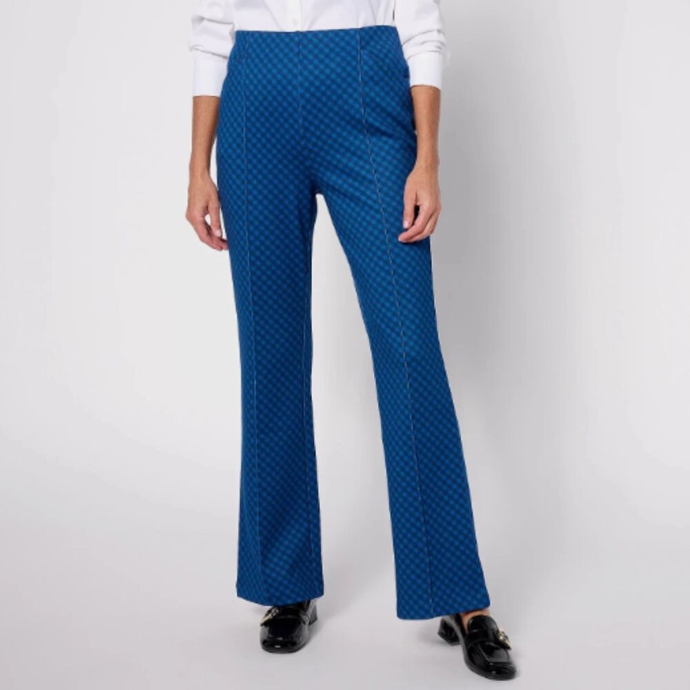 Isaac Mizrahi Live! Printed Ponte Baby Boot Cut Pants-Blue-Tall 1X-NEW-A628059